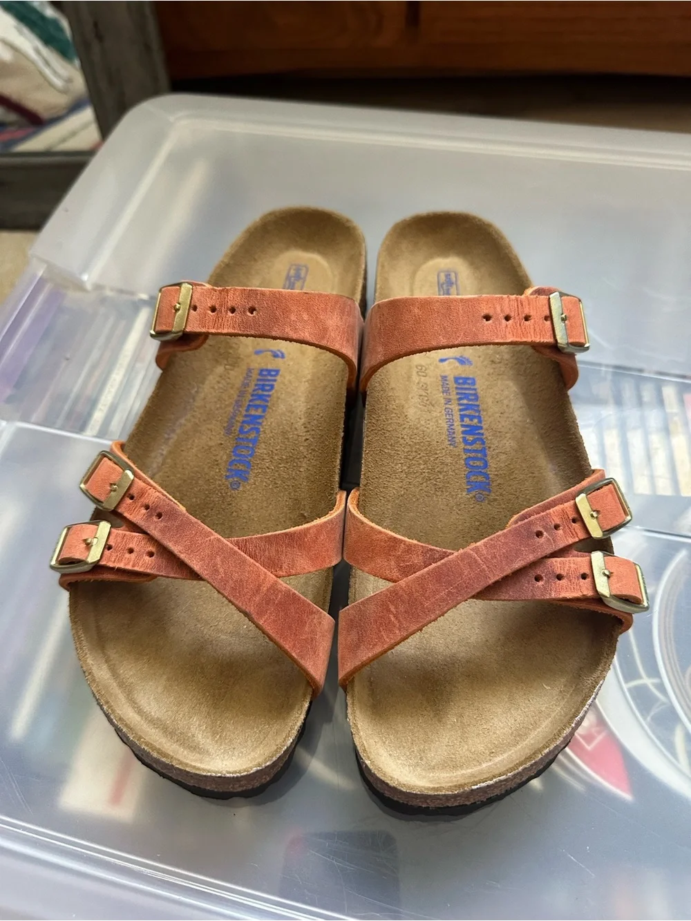 Birkenstock Women’s Rust Orange Strappy Cork Sandals